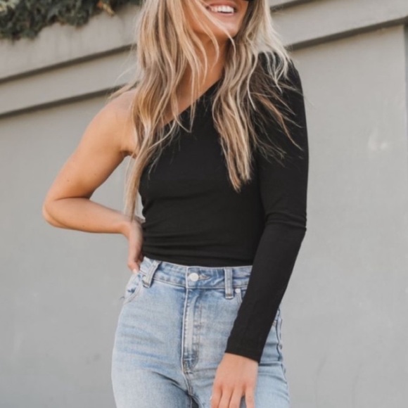 Black Open Shoulder Bodysuit - Picture 3 of 8